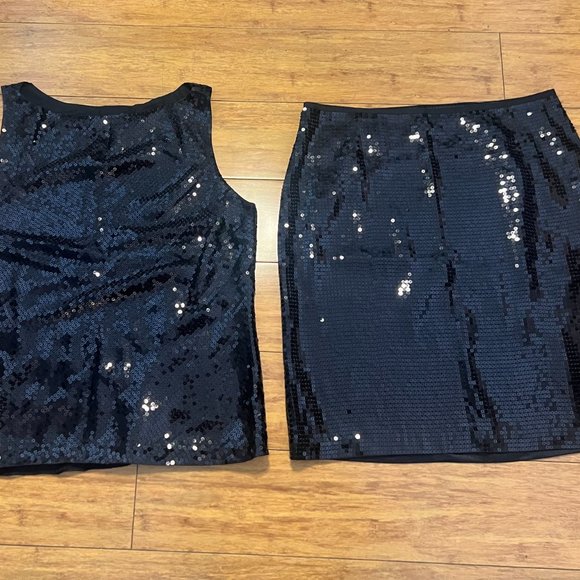 2-piece Black Sequin party mini dress, top size 8, skirt size 6, Ann Taylor - Picture 2 of 9